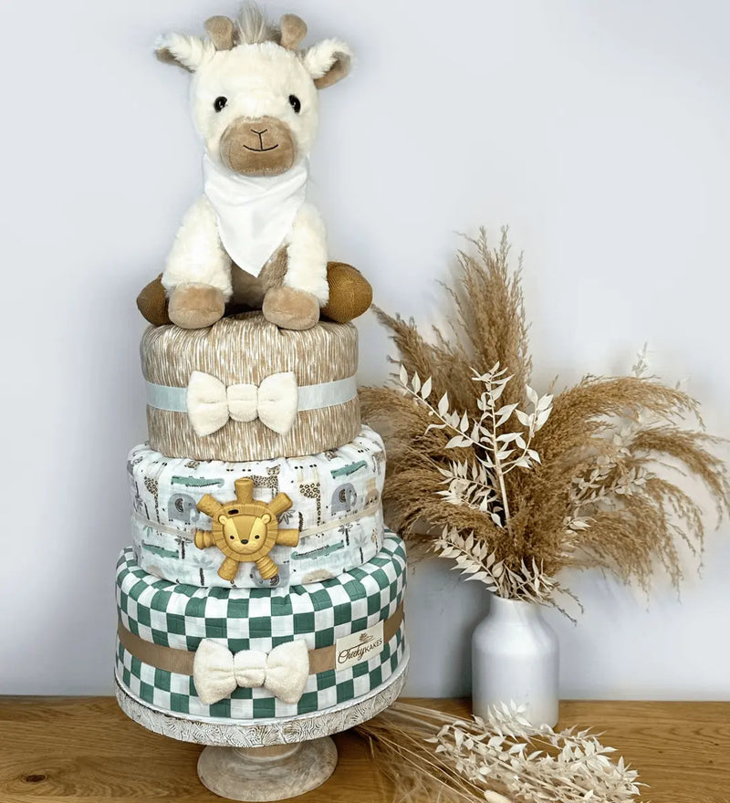 white giraffe diaper cake