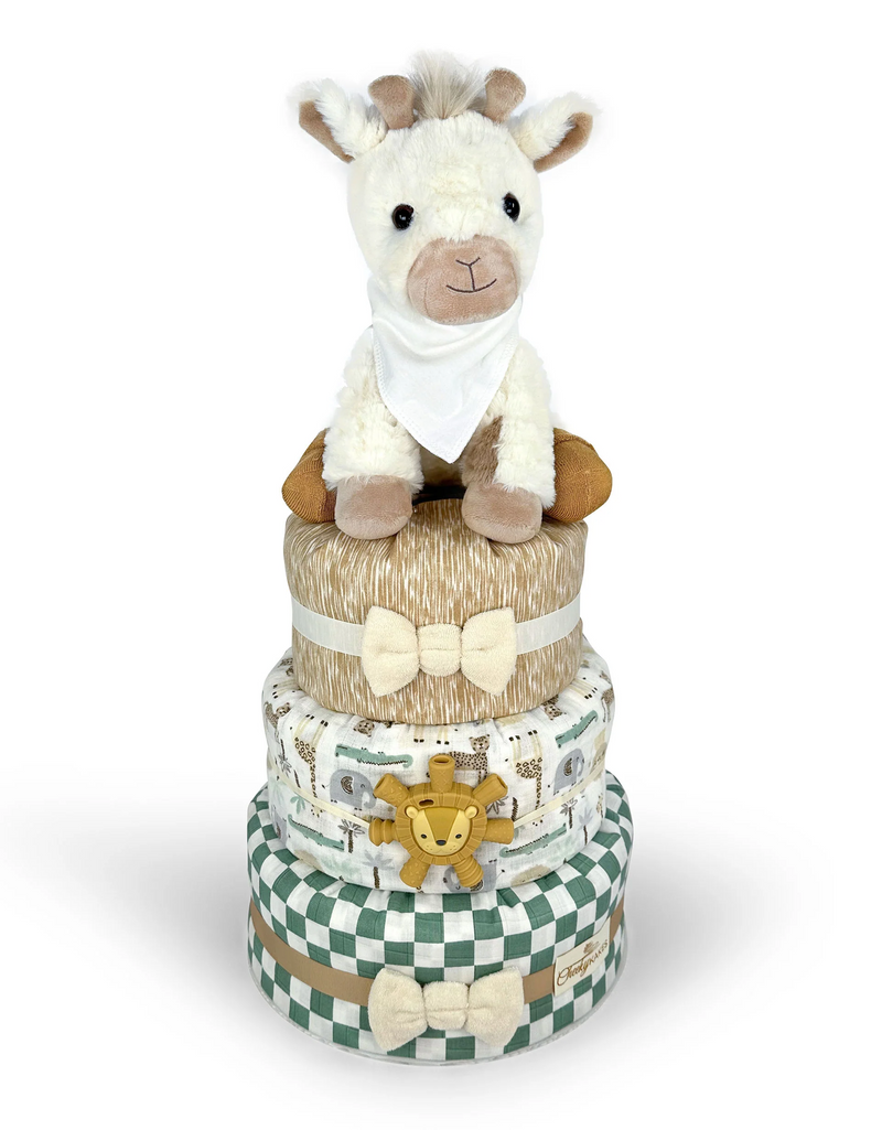 white giraffe diaper cake