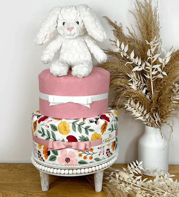 white bunny diaper cake