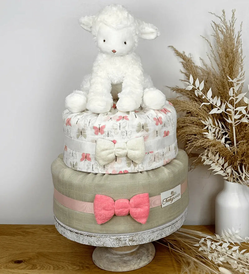 white teddy bear diaper cake